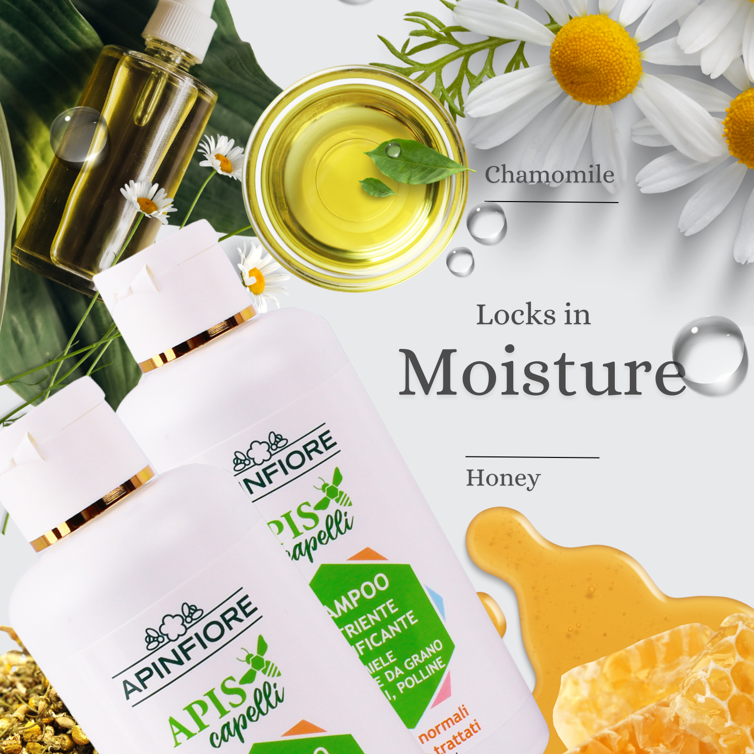 Apinfiore Fortifying Shampoo – Infused with Honey, Propolis & Pollen – Strengthens & Nourishes Normal, Dry or Treated Hair – 200ml