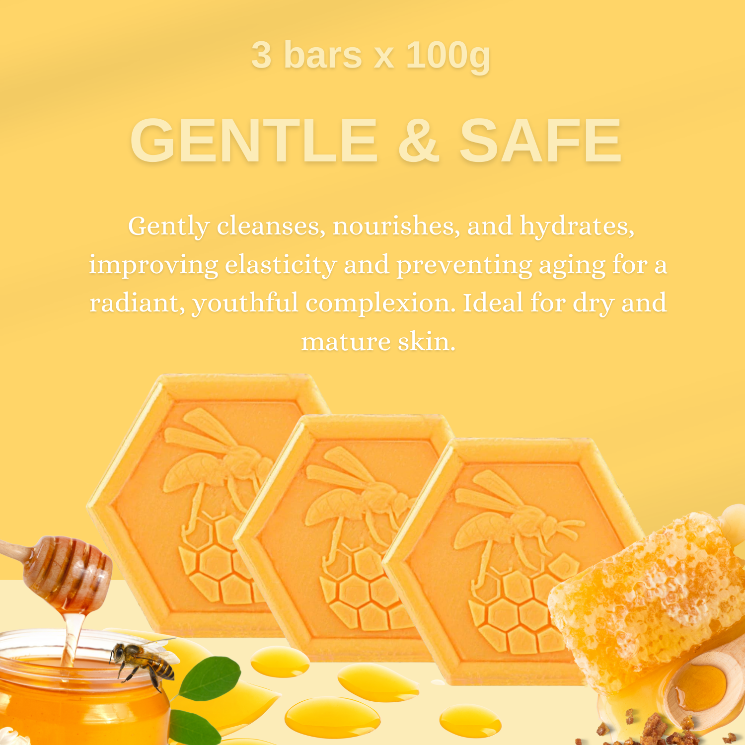Royal Jelly Soap Bars – Plant-Based Moisturizing Cleanser for Radiant, Hydrated & Toned Skin – 3x100g