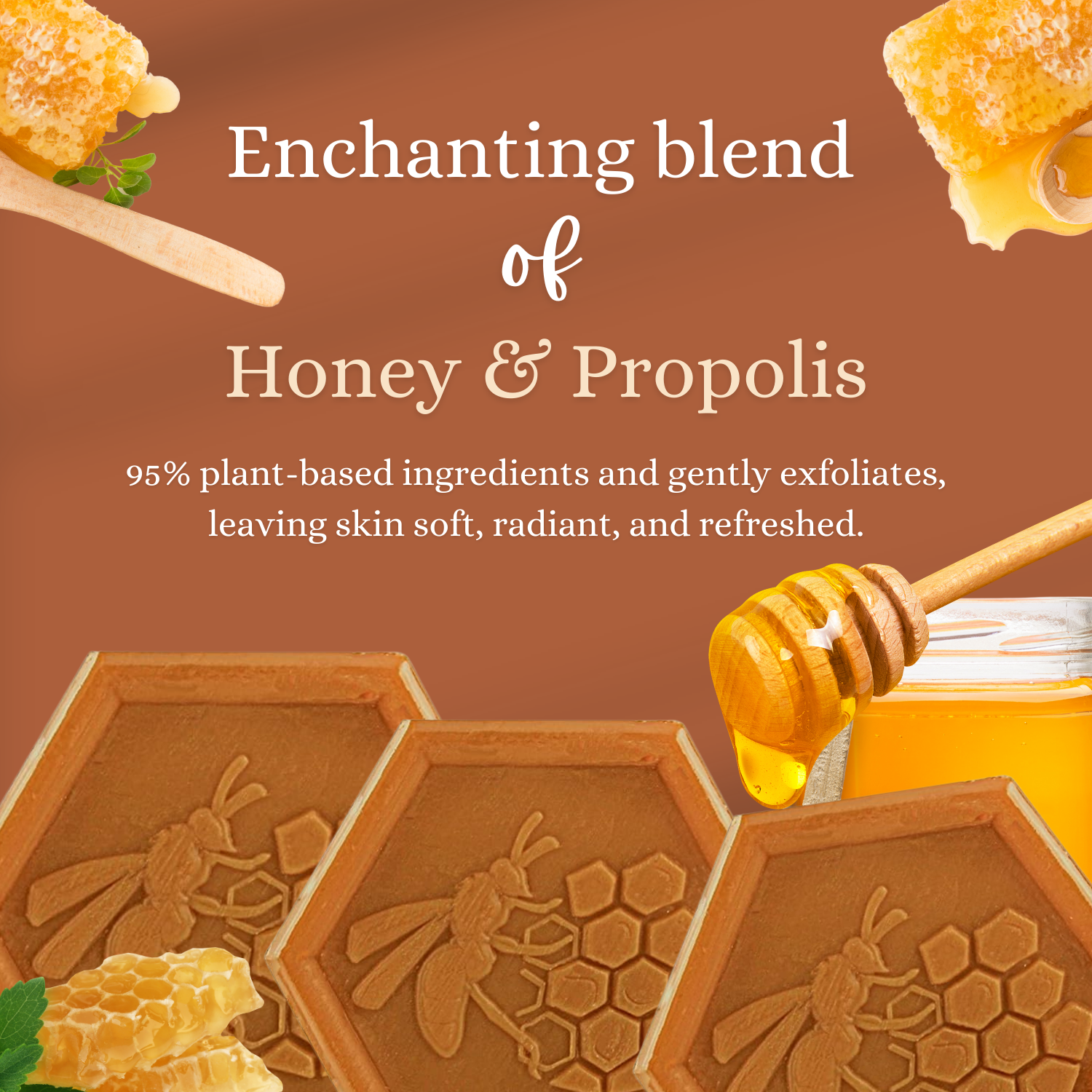 Organic Honey & Propolis Soap – 3x100g Natural, Plant-Based Moisturizing Cleanser for Face, Hands & Body