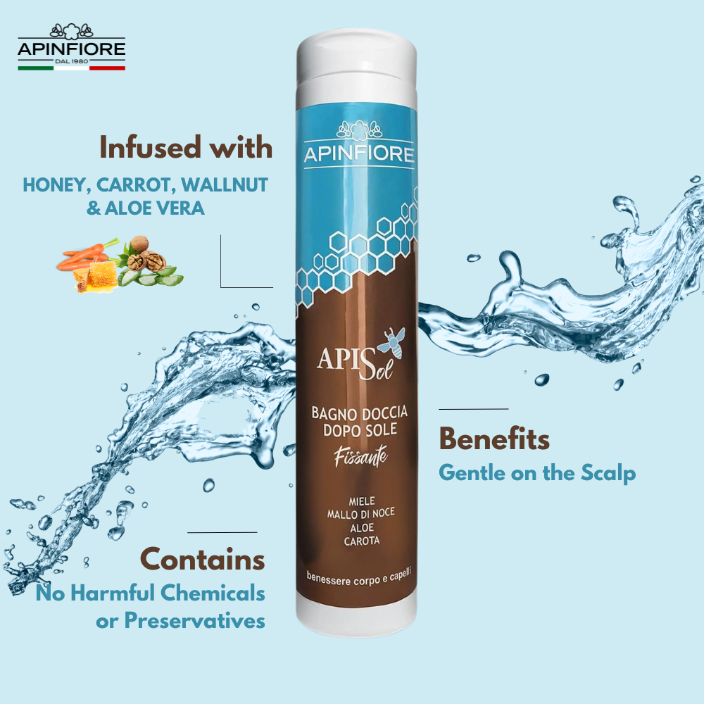 After-Sun 2-in-1 Shampoo & Shower Gel – Hair & Body Cleanser with Carrot, Honey, Aloe Vera & Walnut Oil – 250ml