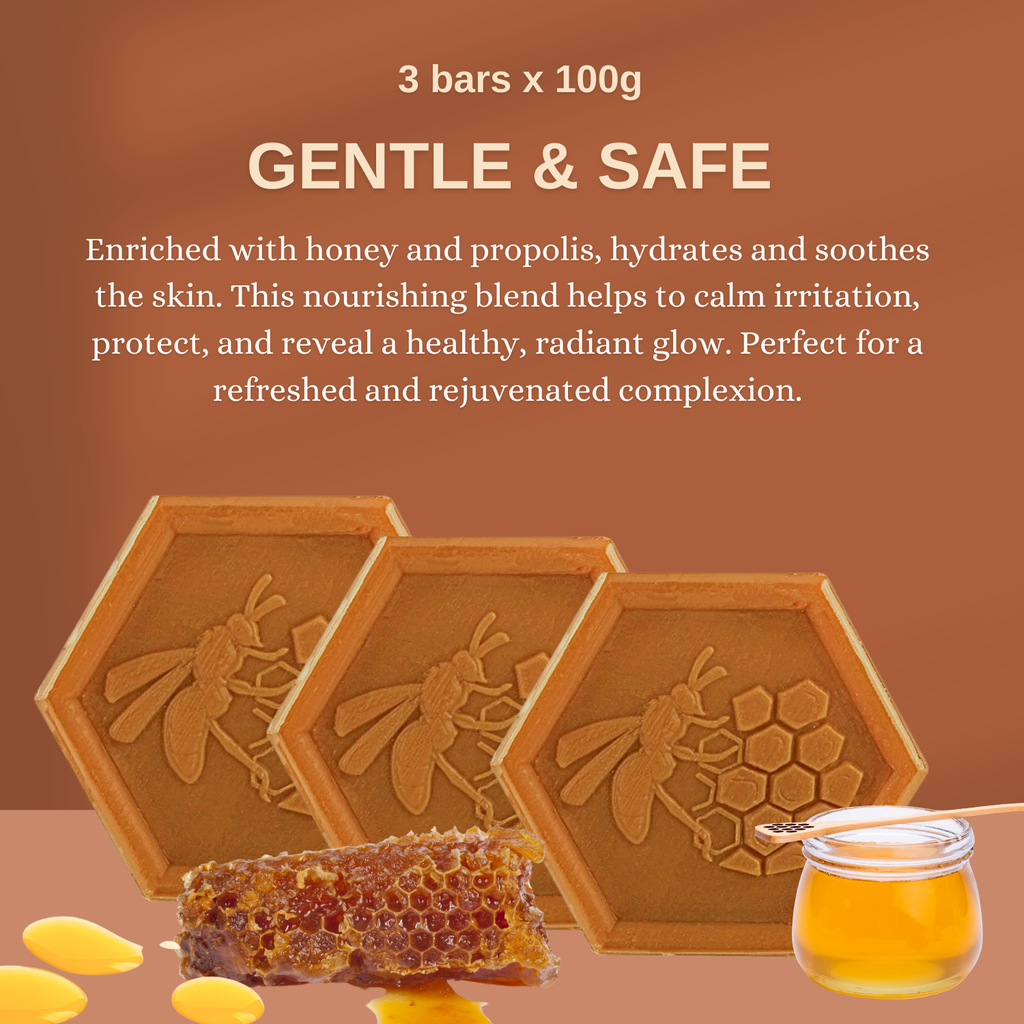 Organic Honey & Propolis Soap – 3x100g Natural, Plant-Based Moisturizing Cleanser for Face, Hands & Body
