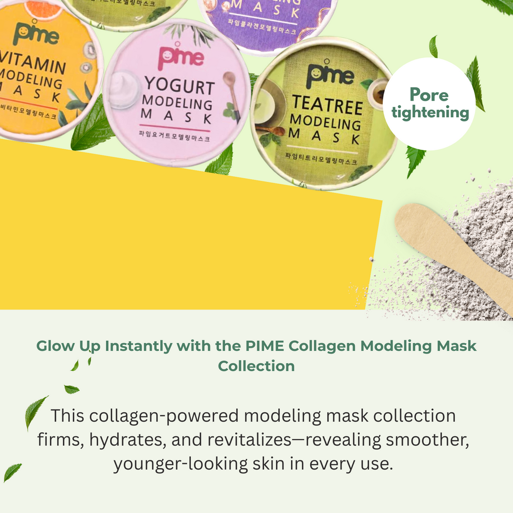 PIME Modelling Mask Gift Set – Infused with Vitamin C, Tea Tree, Yogurt & Collagen | Korean Skincare for Brightening, Firming & Hydration – 4 x 25g