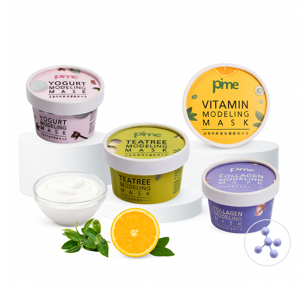 PIME Modelling Mask Gift Set – Infused with Vitamin C, Tea Tree, Yogurt & Collagen | Korean Skincare for Brightening, Firming & Hydration – 4 x 25g