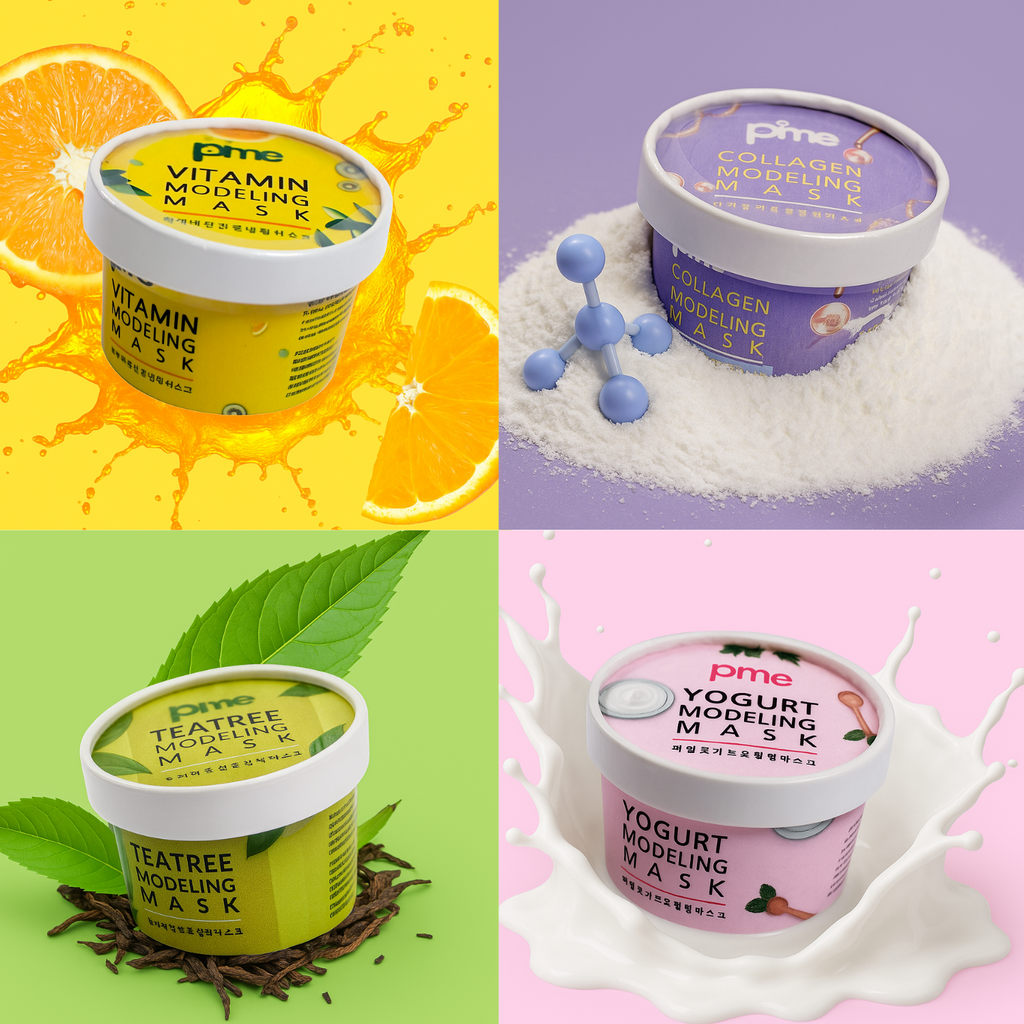 PIME Modelling Mask Gift Set – Infused with Vitamin C, Tea Tree, Yogurt & Collagen | Korean Skincare for Brightening, Firming & Hydration – 4 x 25g