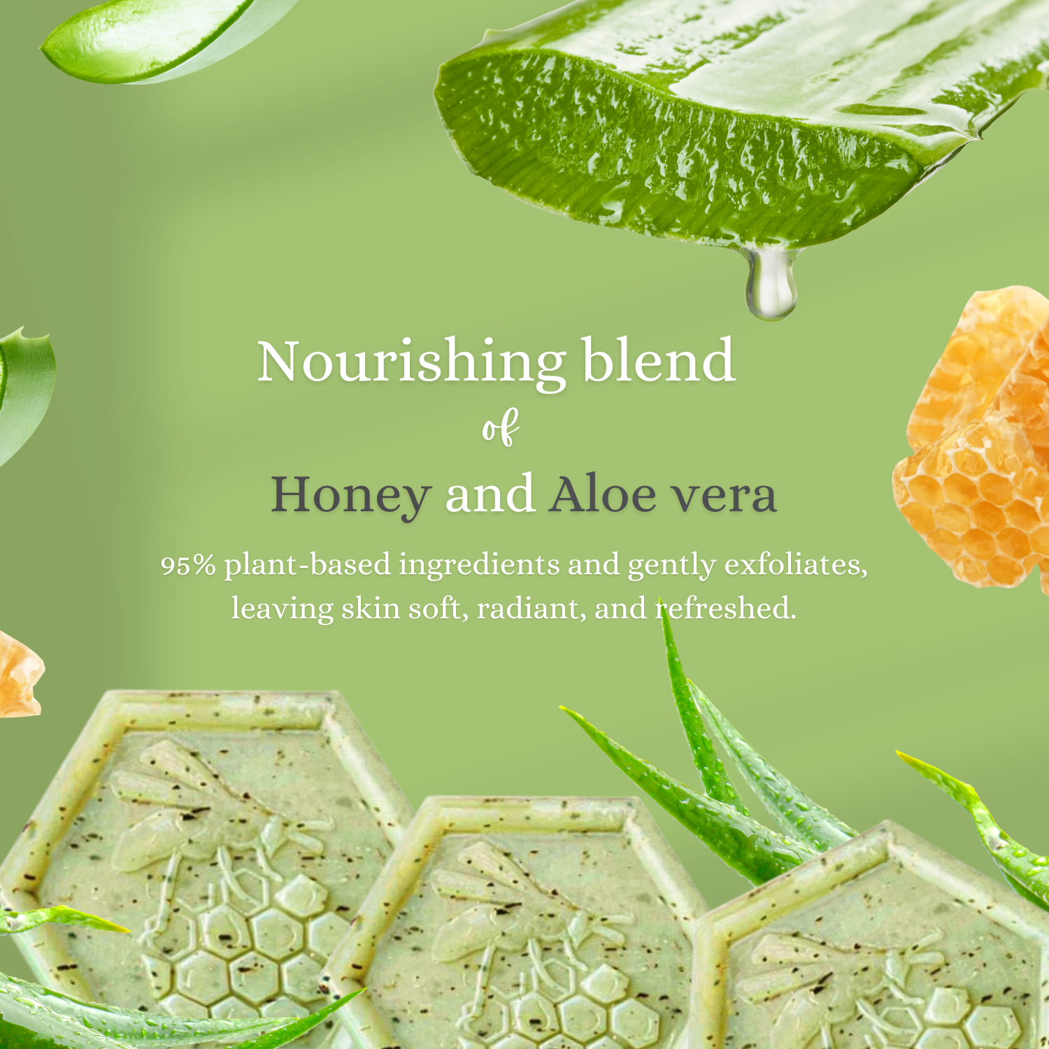 Organic Honey & Aloe Vera Soap – Moisturizing & Rejuvenating for Dry, Acne-Prone & Sensitive Skin – 3x100g