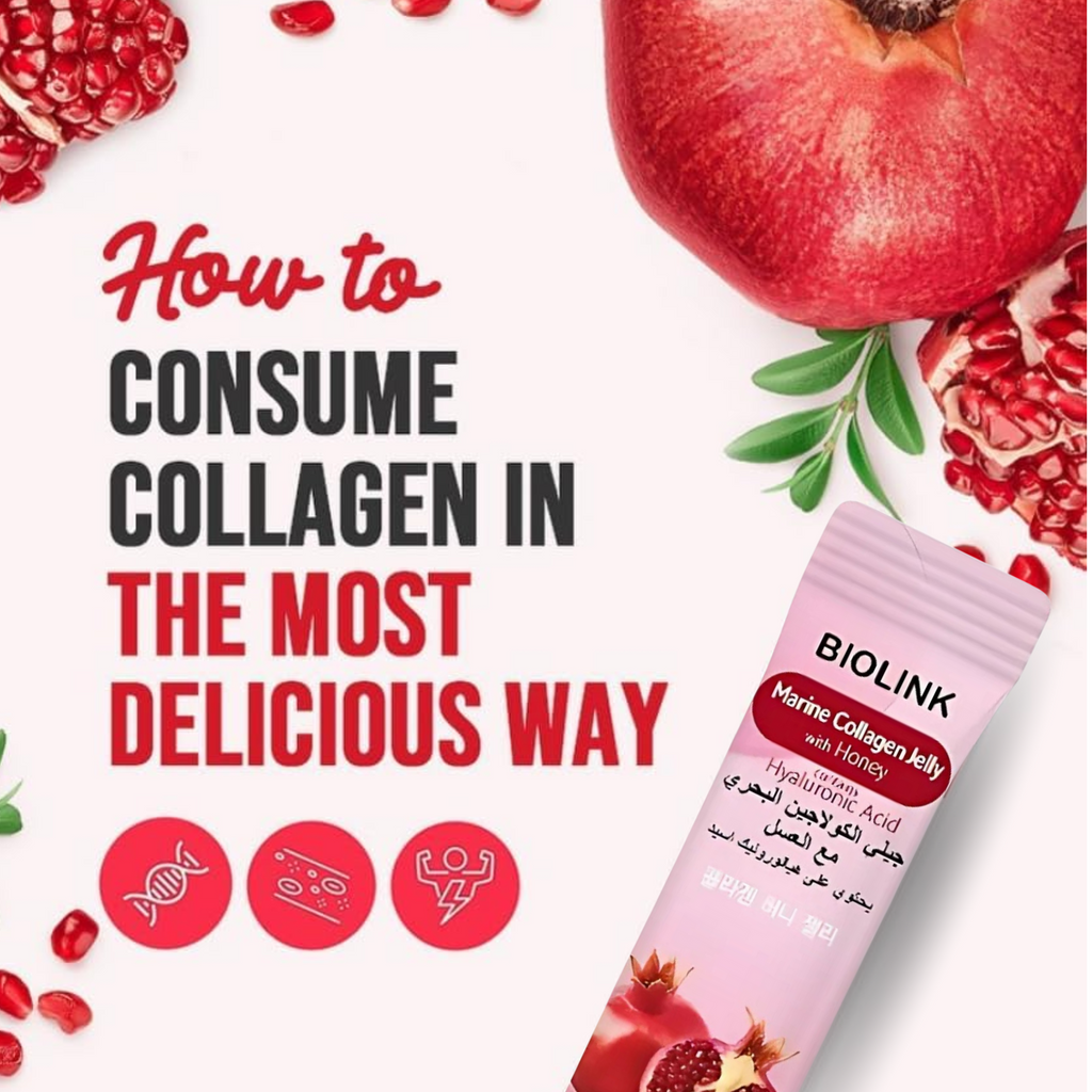 Biolink Korean Marine Collagen Jelly Sticks with Hyaluronic Acid & Honey – Skin, Hair & Nail Support – Beauty & Vitality with Pomegranate – 20g x 15 Sachets