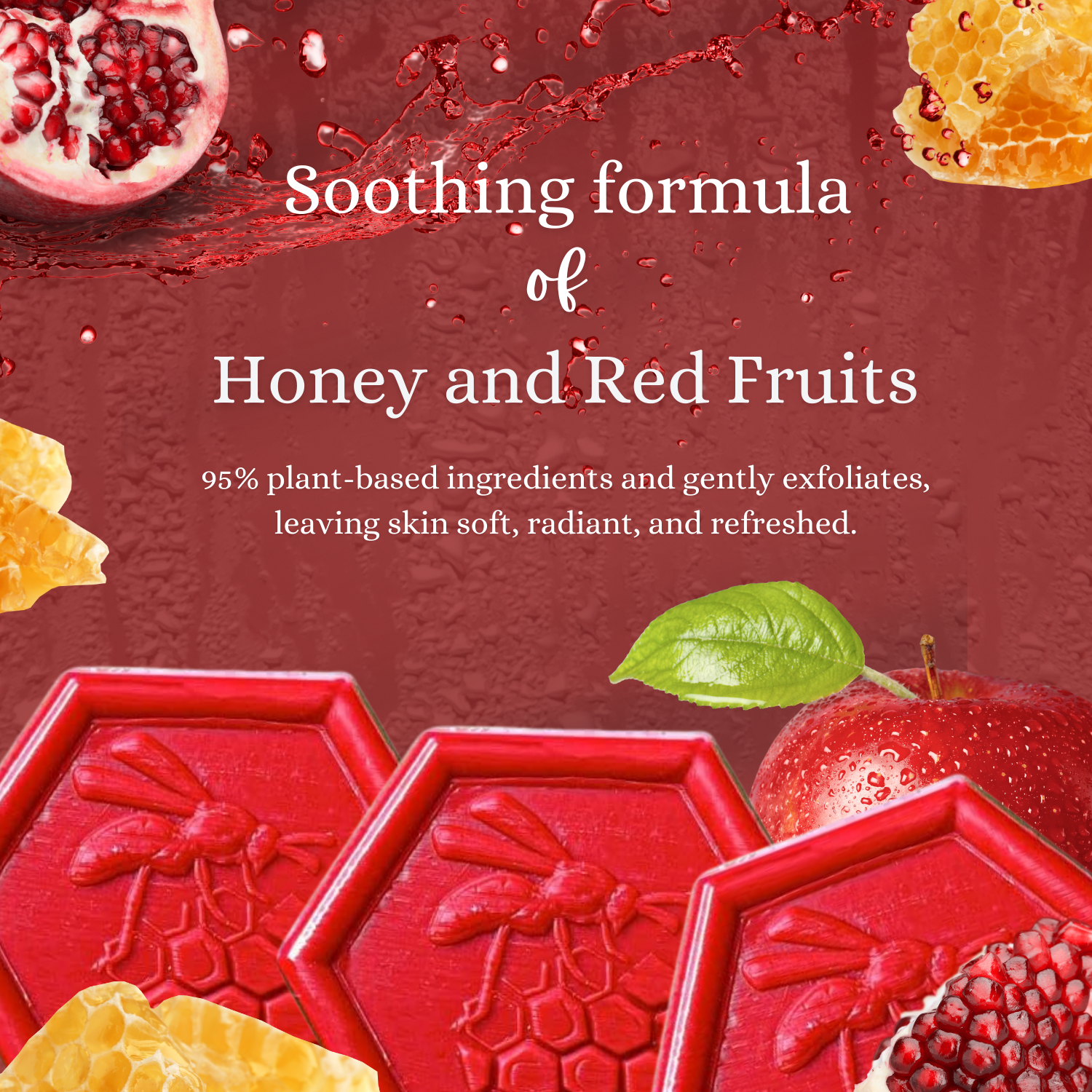 Organic Honey & Red Fruits Soap Bar 100g x3 – Handmade Antioxidant Moisturizing Soap for Face & Body