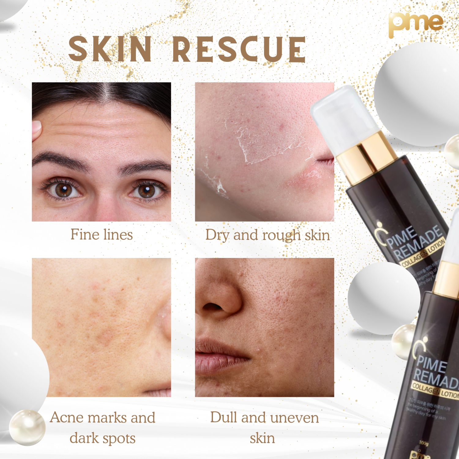 PIME Collagen Lotion – Infused with Hydrolyzed Marine Collagen & Hyaluronic Acid – Boosts Elasticity, Firms & Moisturizes Aging Skin – 100ml