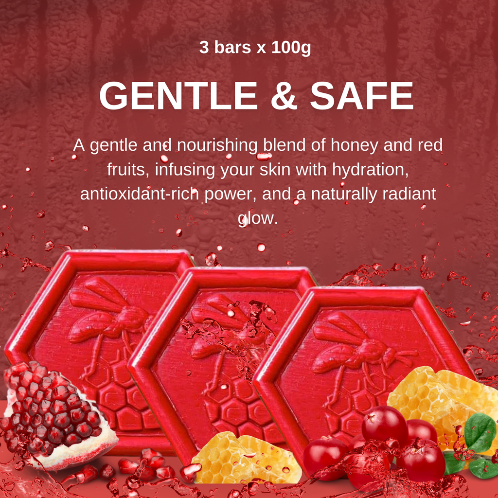 Organic Honey & Red Fruits Soap Bar 100g x3 – Handmade Antioxidant Moisturizing Soap for Face & Body