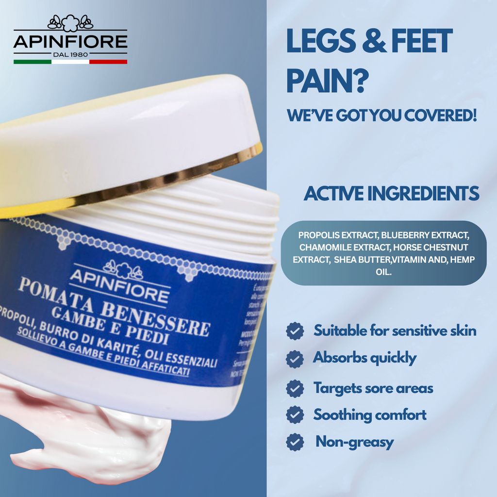 Pain Relief Cream for Legs, Feet & Joints – Fast-Absorbing with Organic Propolis, Shea Butter & Oils – 100ml