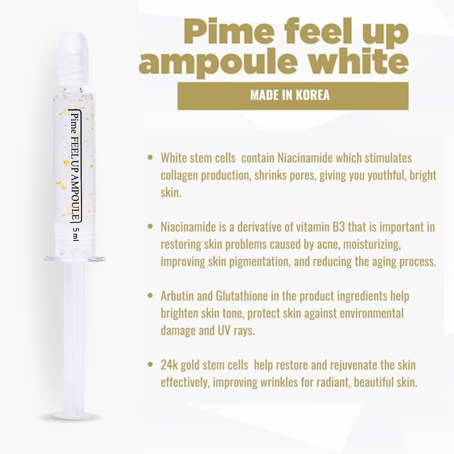 Brightening Ampoule – 24K Gold Whitening Serum, Fade Dark Spots, Even Skin Tone, Hydrating & Anti-Aging – 5ml Trial Size